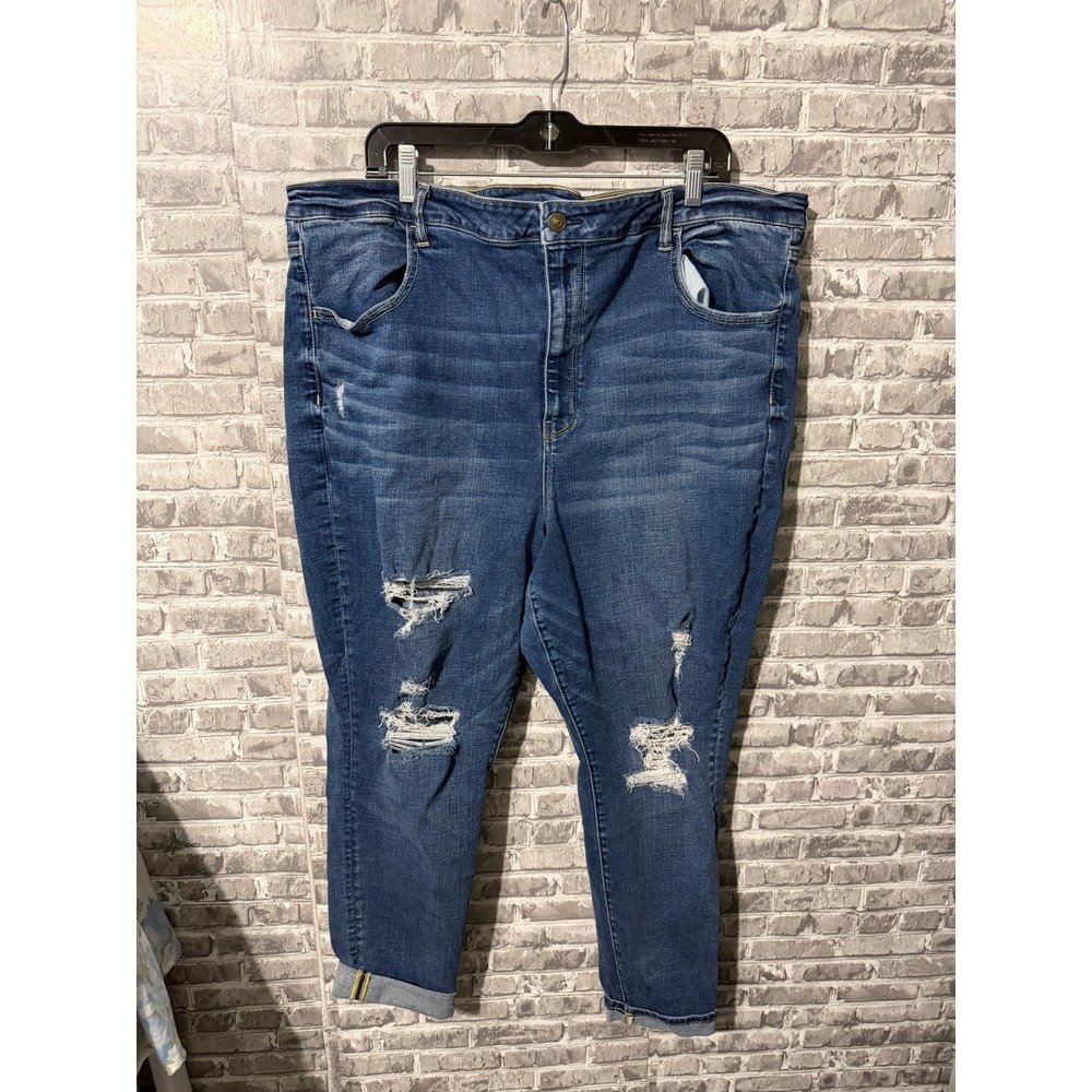 American Eagle Super Hi-Rise Jegging Distressed Blue Denim Jeans Womens 24 Reg
